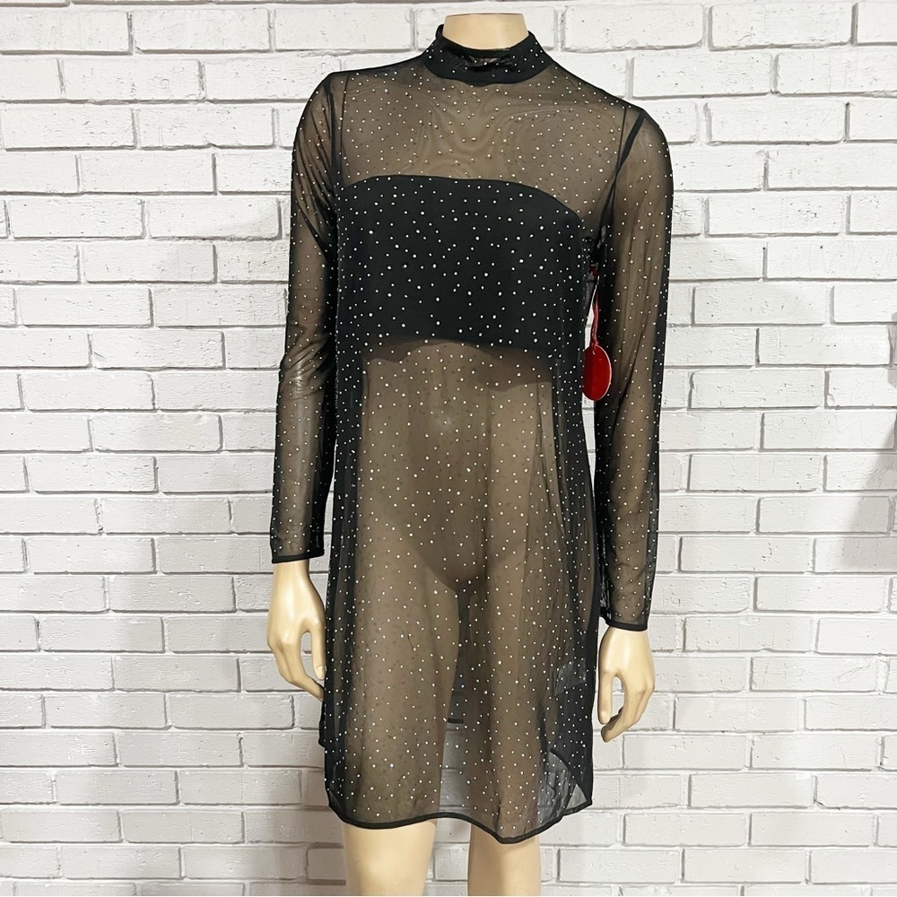 Eva Franco Long-Sleeve Sheer Sparkle Tunic Top - Size Medium‎